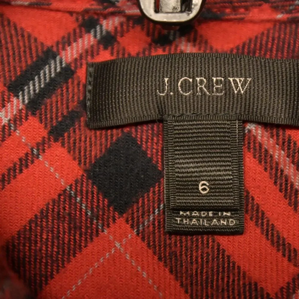 J Crew Womens 6 Red Plaid Long Sleeve Flannel Button Down Shirt - Picture 3 of 7